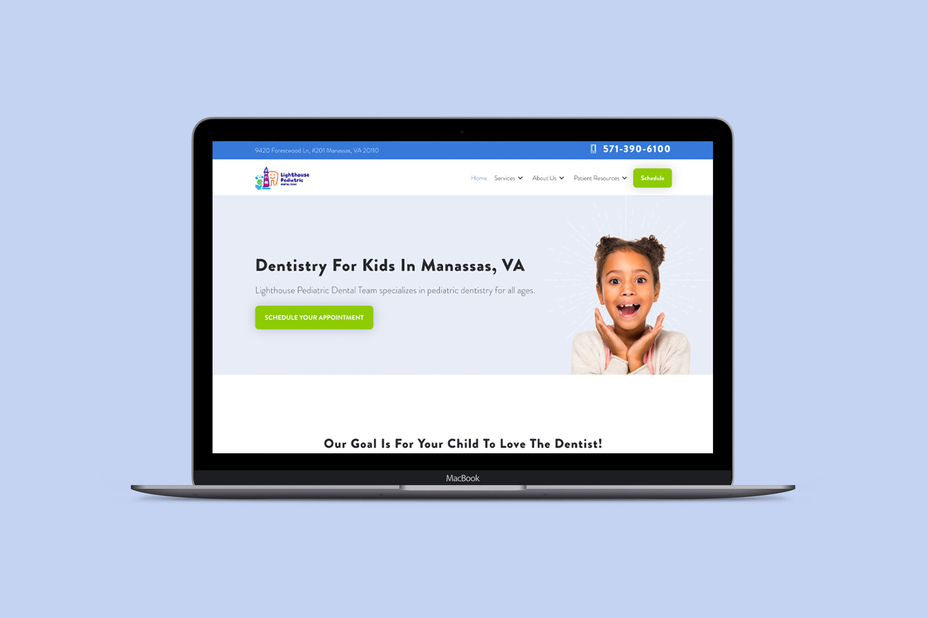 screenshot-home-macbook-lighthouse Screenshot within a Macbook Pro mock-up of the Lighthouse Pediatric Dental Team website