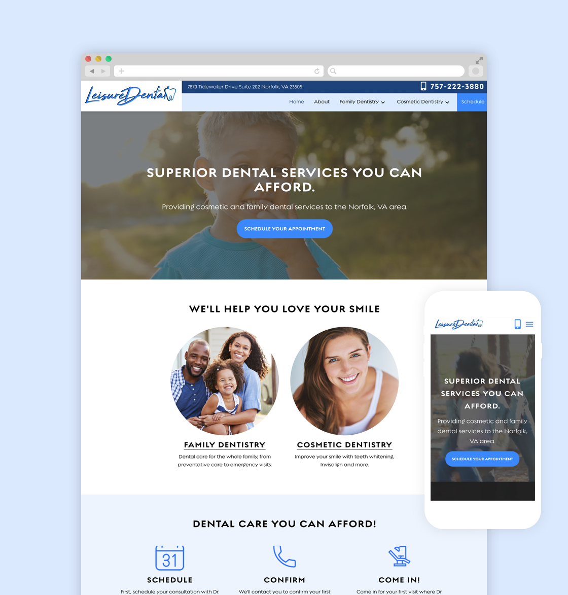 Leisure Dental website by Sara Chandlee