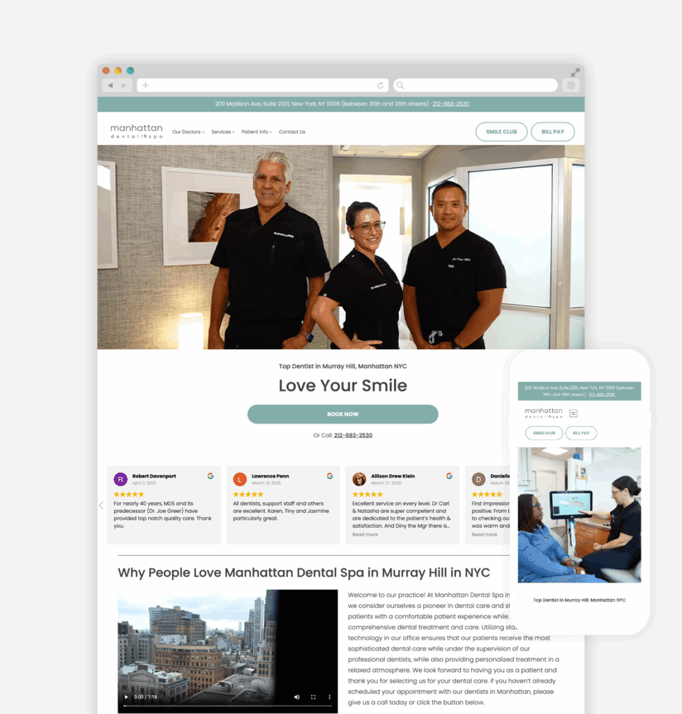 screenshot of the manhattan dental spa website